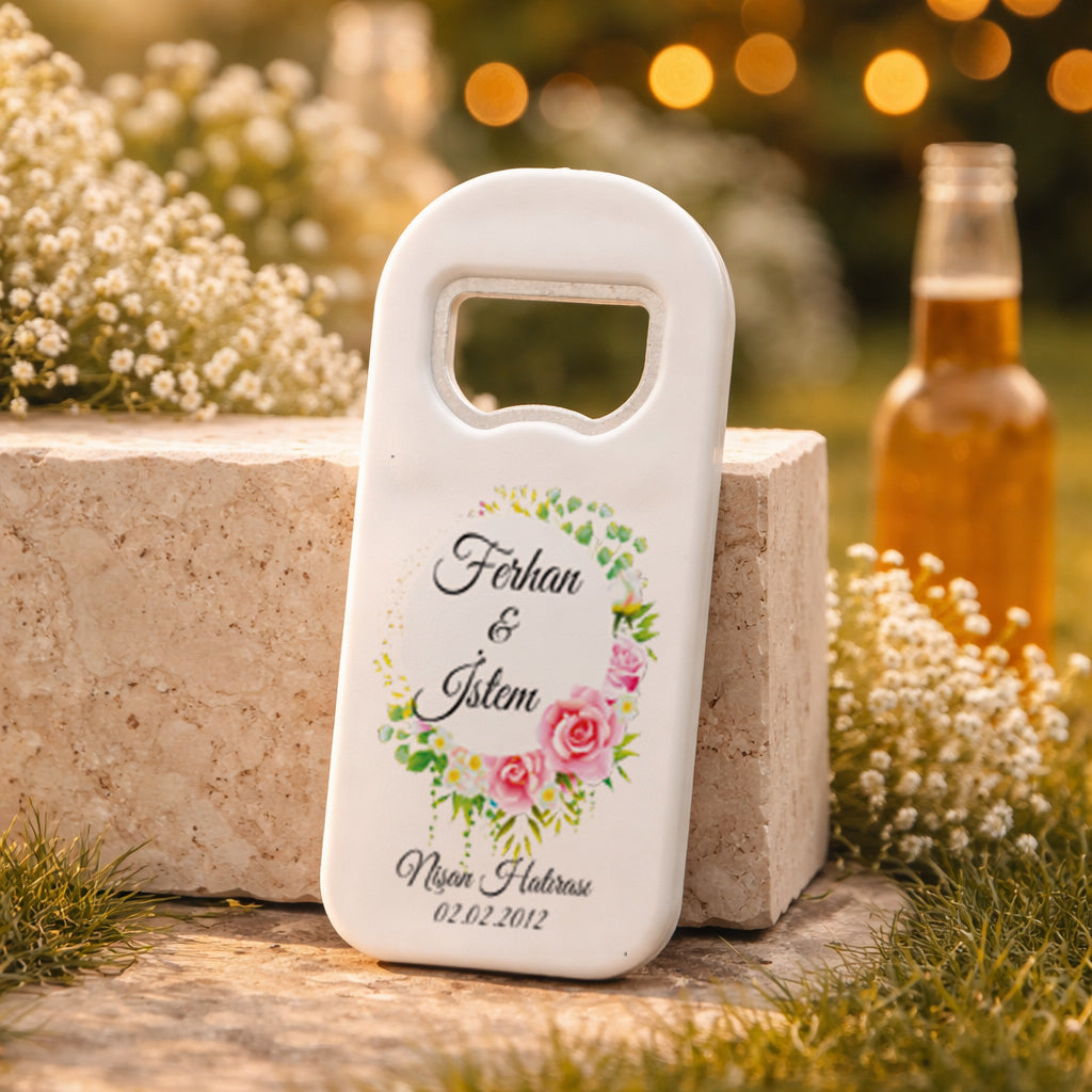Gül Çiçekli Nişan Magnet Açacak | Romantik Çelenk Tasarımlı Kişiye Özel