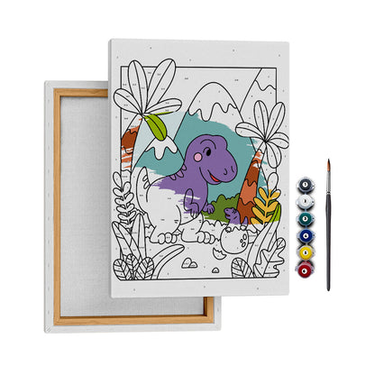 Anne Dino ve Yavru Dino - 35x50 cm- Boyama Tablo