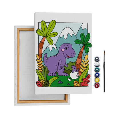 Anne Dino ve Yavru Dino - 25x35cm - Boyama Tablo