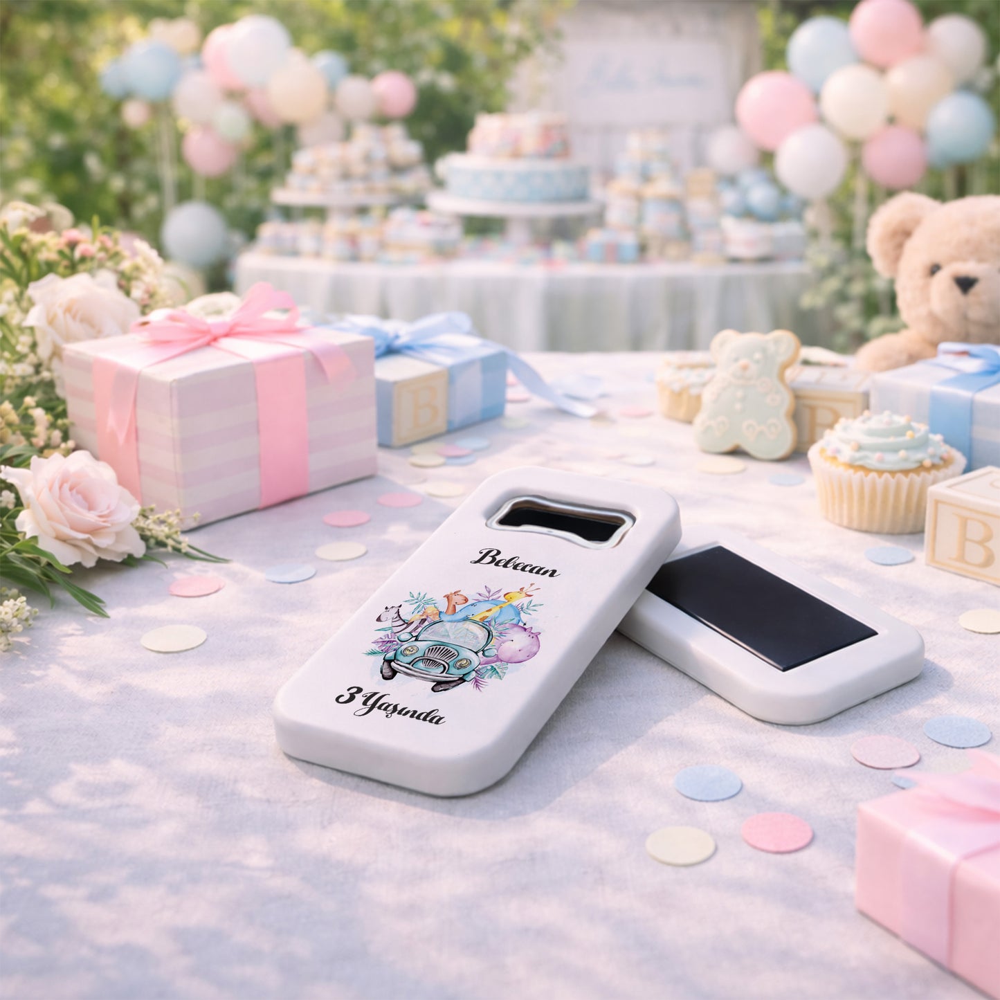 Kişiye Özel Safari Temalı Doğum Günü Magnet Açacak | İsimli Şişe Açacağı