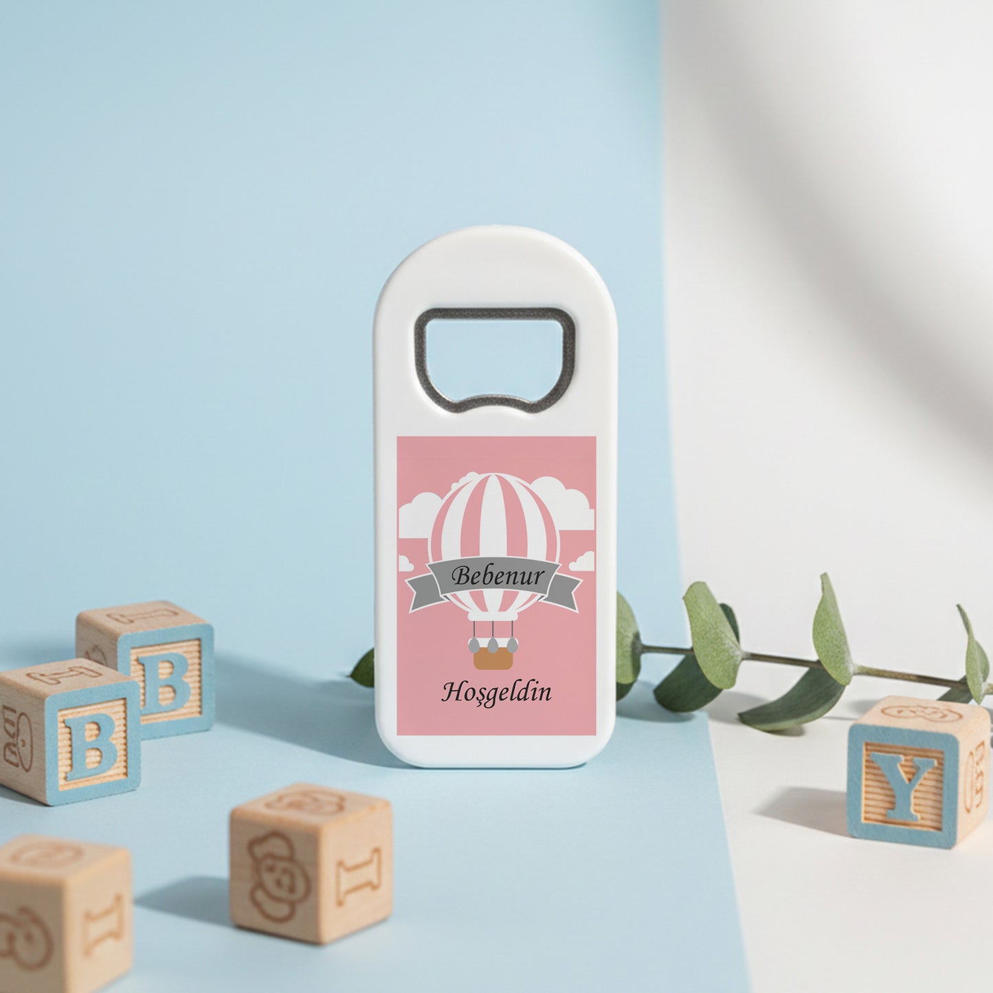 Pembe Balon Temalı Hoş Geldin Bebek Magnet Açacak | İsimli Kız Bebek Hediyelik