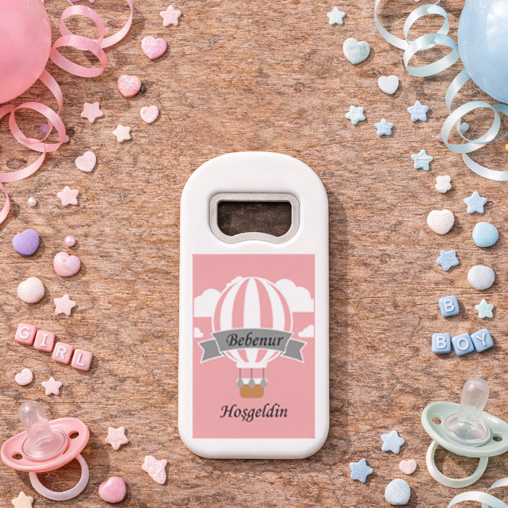 Pembe Balon Temalı Hoş Geldin Bebek Magnet Açacak | İsimli Kız Bebek Hediyelik