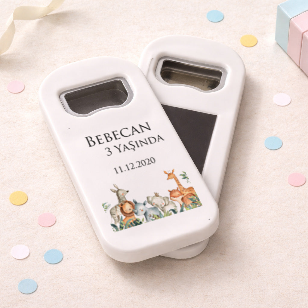 Kişiye Özel Safari Temalı Bebek Açacak Magnet | Minimal Doğum Günü Hediyelik