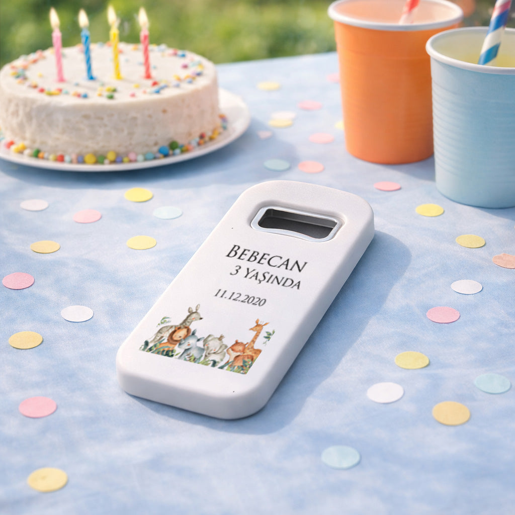 Kişiye Özel Safari Temalı Bebek Açacak Magnet | Minimal Doğum Günü Hediyelik