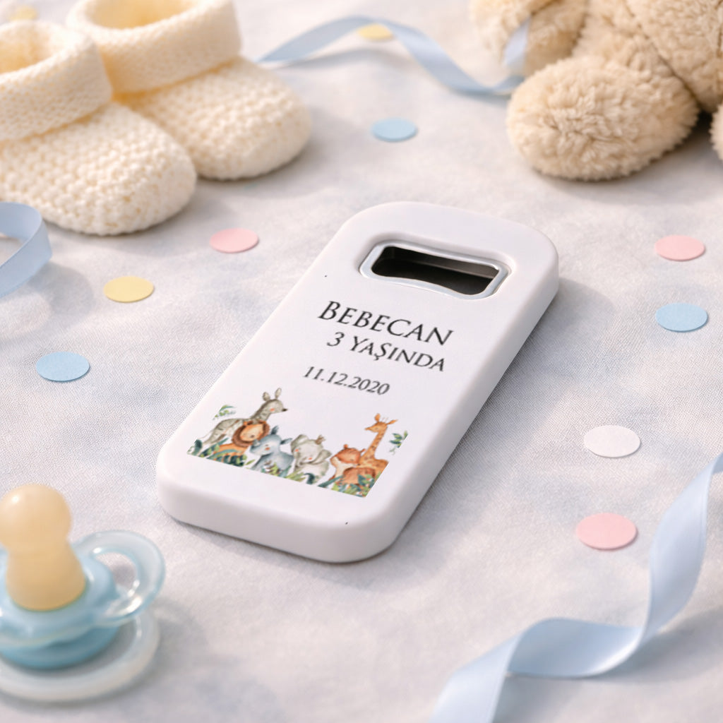 Kişiye Özel Safari Temalı Bebek Açacak Magnet | Minimal Doğum Günü Hediyelik