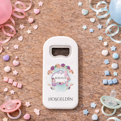 Kişiye Özel Hoşgeldin Bebek Açacak Magnet | Çiçekli Baby Shower Hediyelik