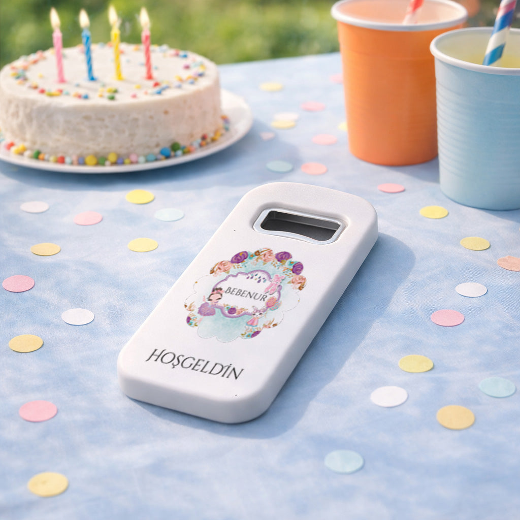 Kişiye Özel Hoşgeldin Bebek Açacak Magnet | Çiçekli Baby Shower Hediyelik
