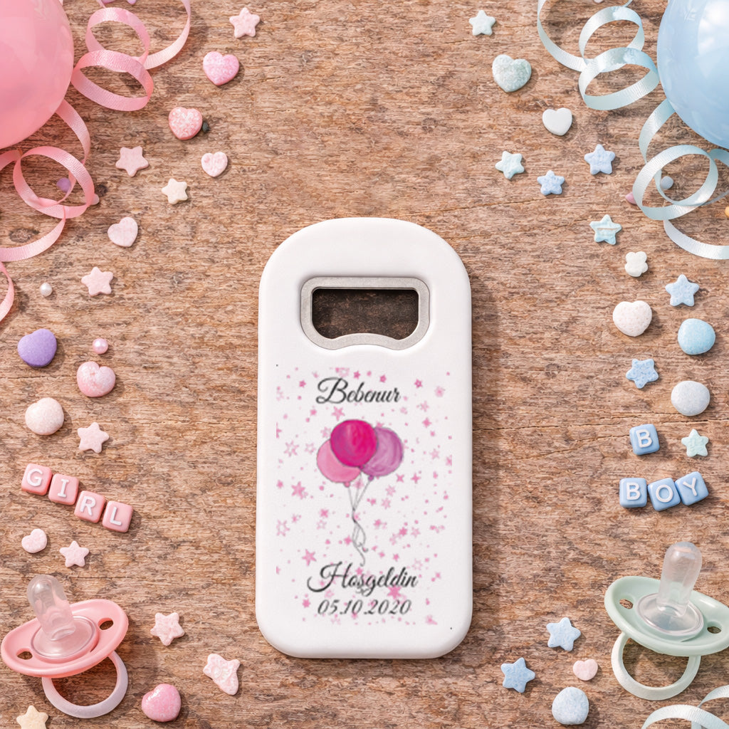 Pembe Balon Temalı Açacak Magnet – Kişiye Özel İsimli Hoşgeldin Bebek & Doğum Günü Hediyelik