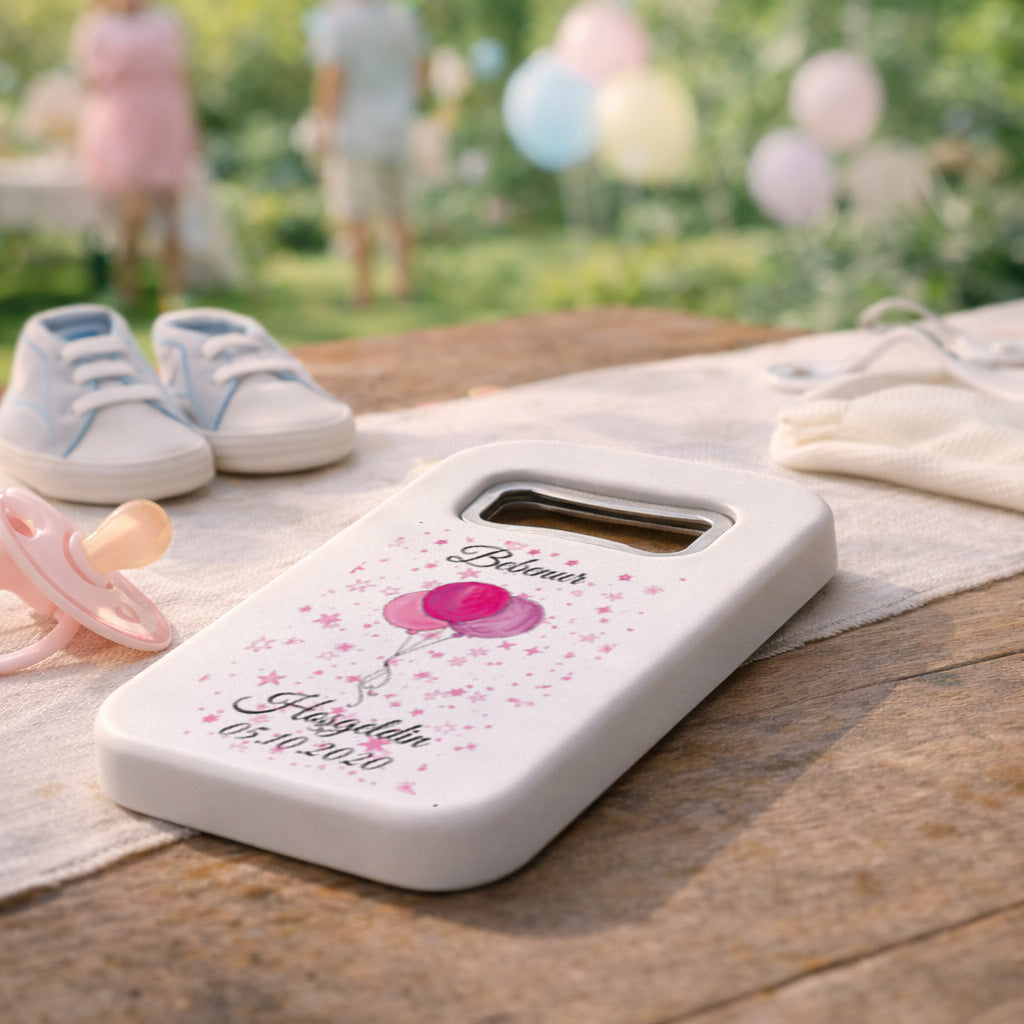 Pembe Balon Temalı Açacak Magnet – Kişiye Özel İsimli Hoşgeldin Bebek & Doğum Günü Hediyelik