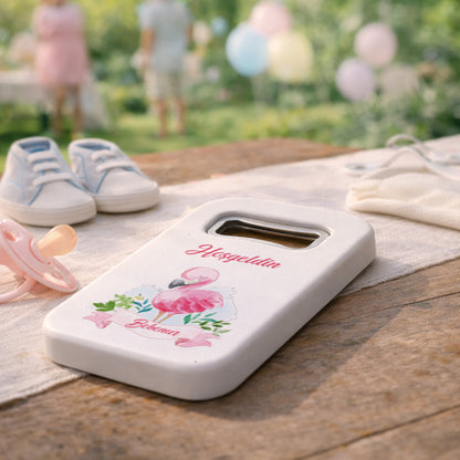 Flamingo Temalı Kişiye Özel Açacak Magnet – İsimli Kız Bebek Hoşgeldin Hediyelik