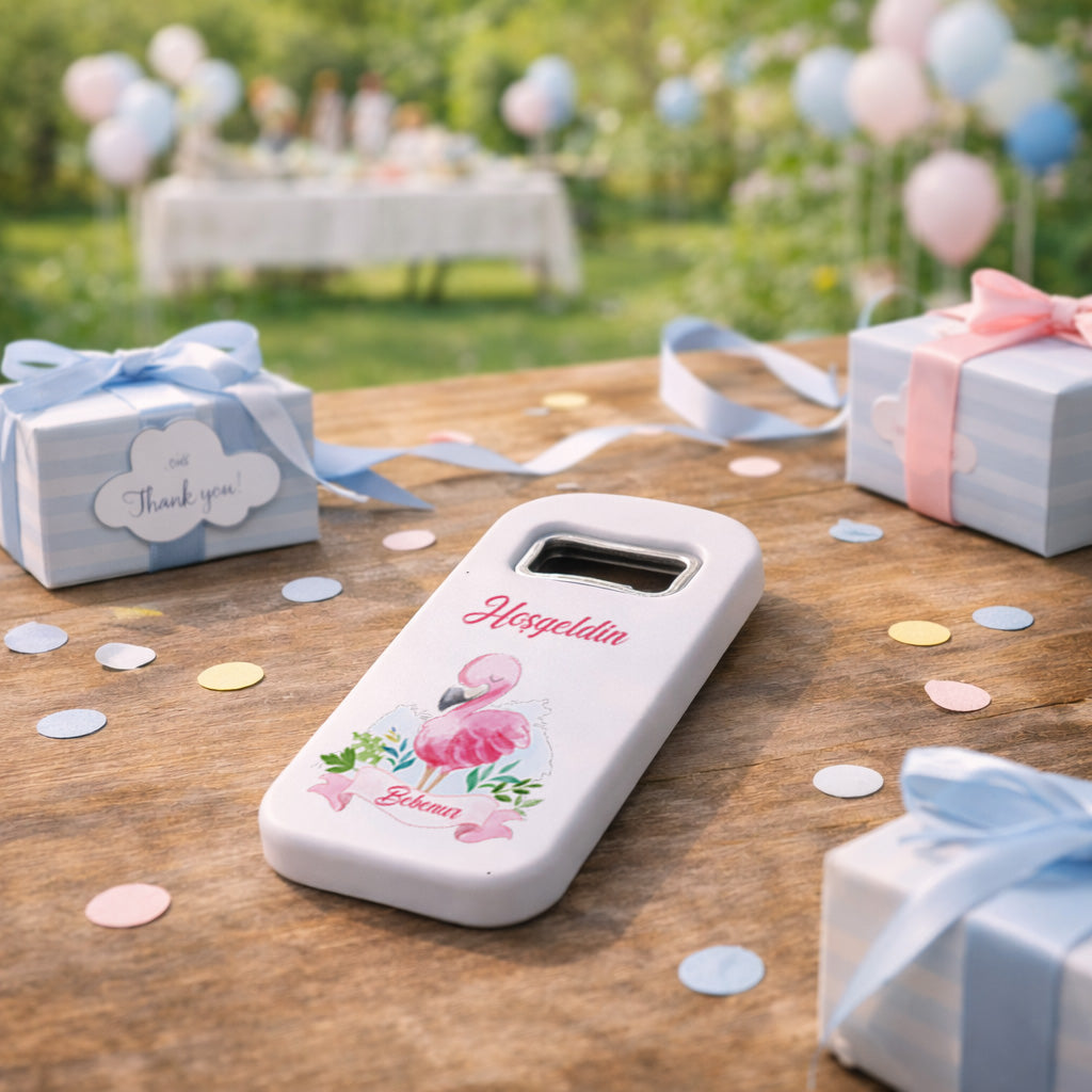 Flamingo Temalı Kişiye Özel Açacak Magnet – İsimli Kız Bebek Hoşgeldin Hediyelik