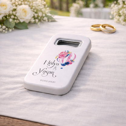 Çiçekli Balon Düğün Magnet Açacak | Romantik İsim Baskılı Özel Tasarım Hatıra