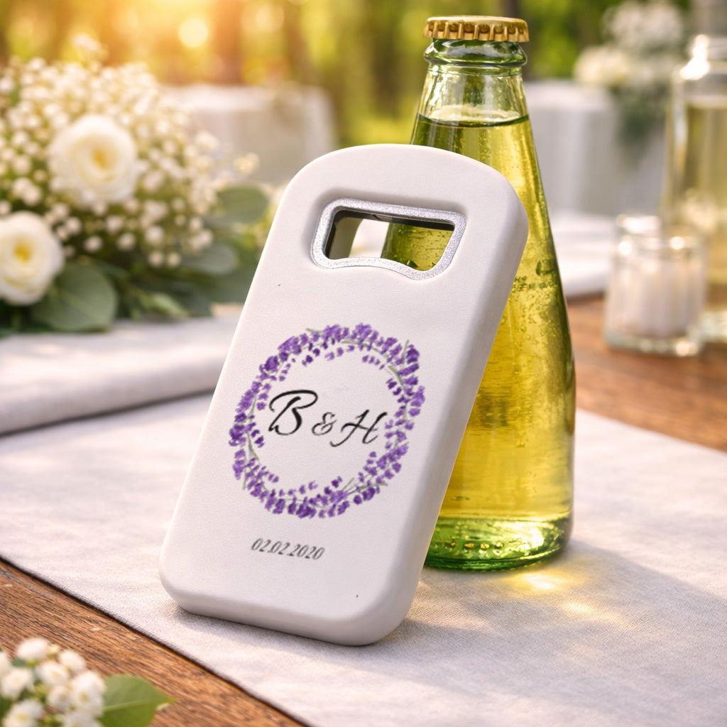 Lavanta Çelenk Düğün Magnet Açacak | Doğal Mor İsim Baskılı Hatıra