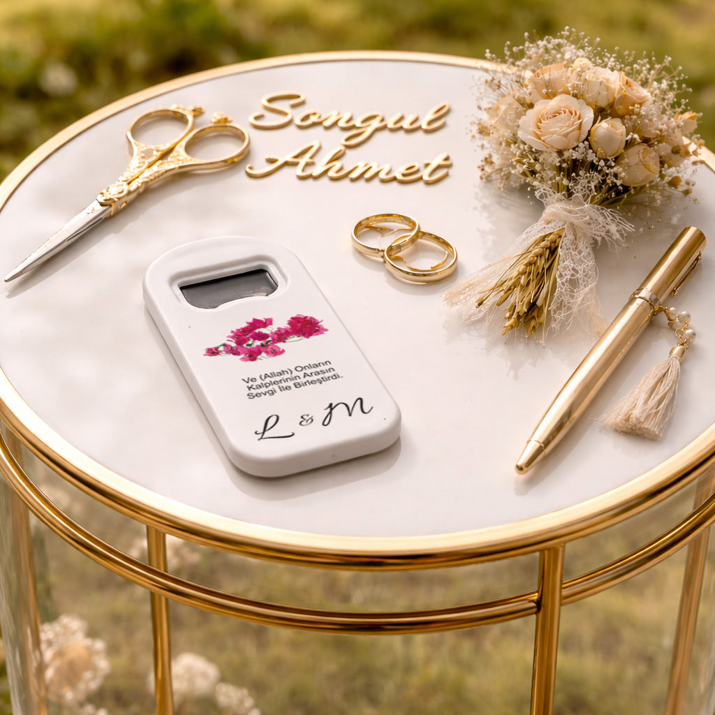 Anlamlı Sözlü Düğün Magnet Açacak | Ayetli İsim Baş Harfli Nikah Hatırası