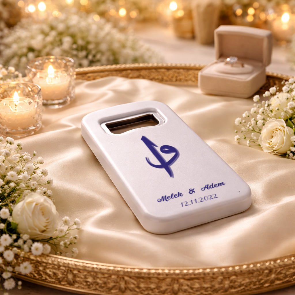Hat Sanatı Monogramlı Düğün Magnet Açacak | Özel İsimli Şık Tasarım