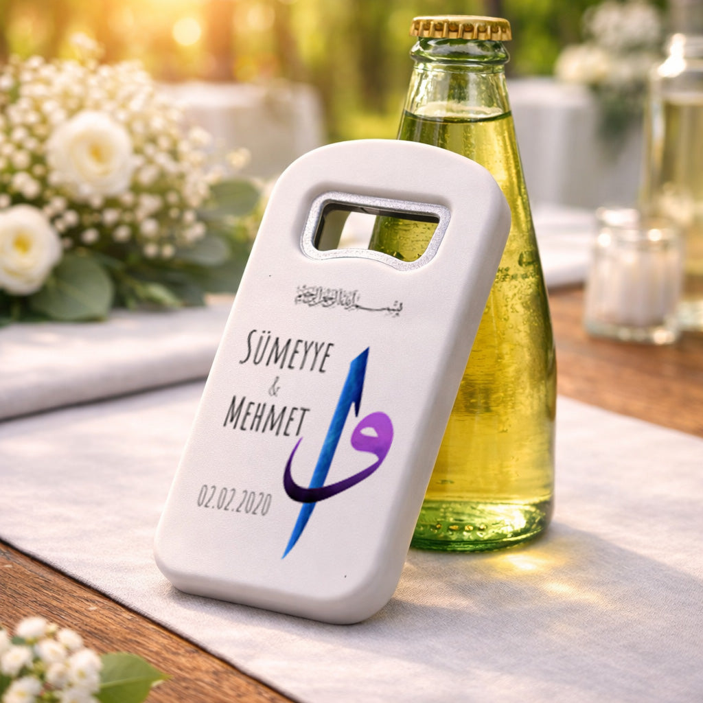 Besmele Detaylı Hat Sanatı Düğün Magnet Açacak | İsimli Özel Tasarım