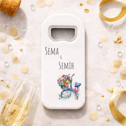 Bisiklet Çiçek Sepeti Düğün Magnet Açacak | Romantik Renkli Tasarım