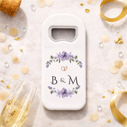 Mor Çiçekli Yüzük Detaylı Düğün Magnet Açacak | Romantik Tasarım
