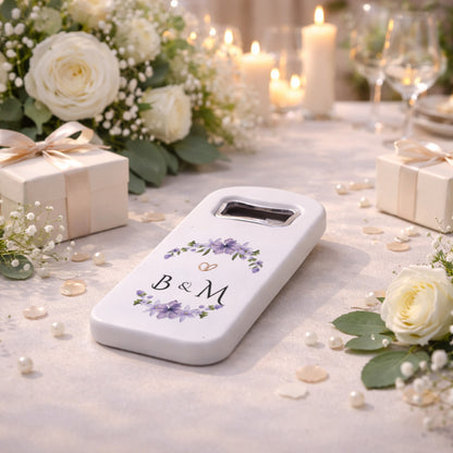 Mor Çiçekli Yüzük Detaylı Düğün Magnet Açacak | Romantik Tasarım