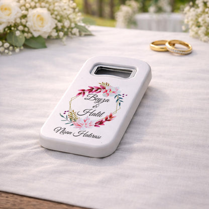 Pembe Çiçekli Nişan Magnet Açacak | Romantik Kişiye Özel Tasarım
