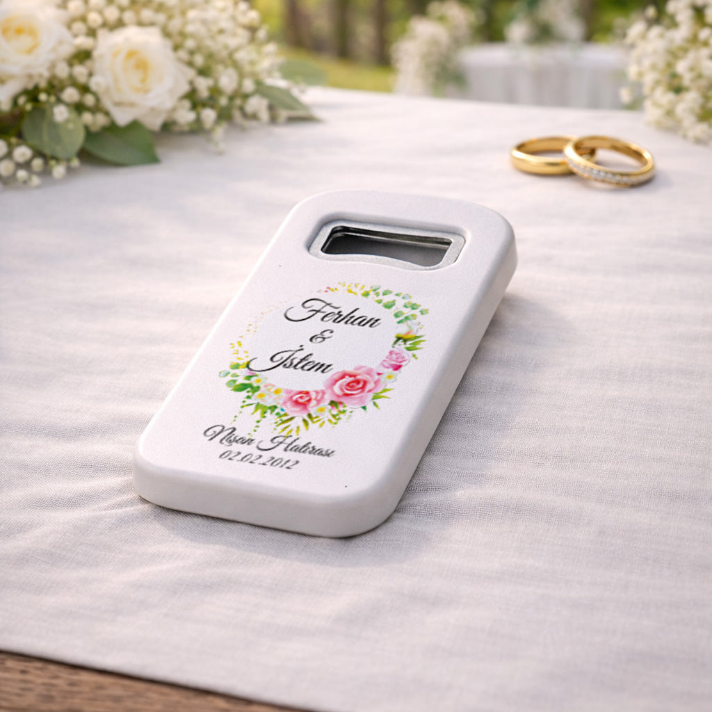 Gül Çiçekli Nişan Magnet Açacak | Romantik Çelenk Tasarımlı Kişiye Özel
