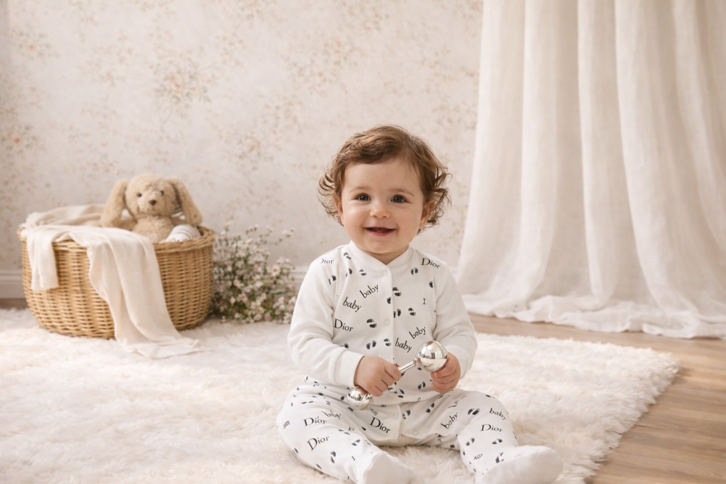 Bebelebi Bebek Tulumu 3-6-9 Ay Yazı Desenli Beyaz Bebek Tulum