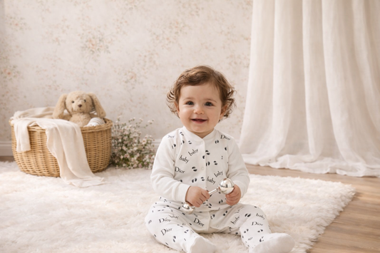 Bebelebi Bebek Tulumu 3-6-9 Ay Yazı Desenli Beyaz Bebek Tulum