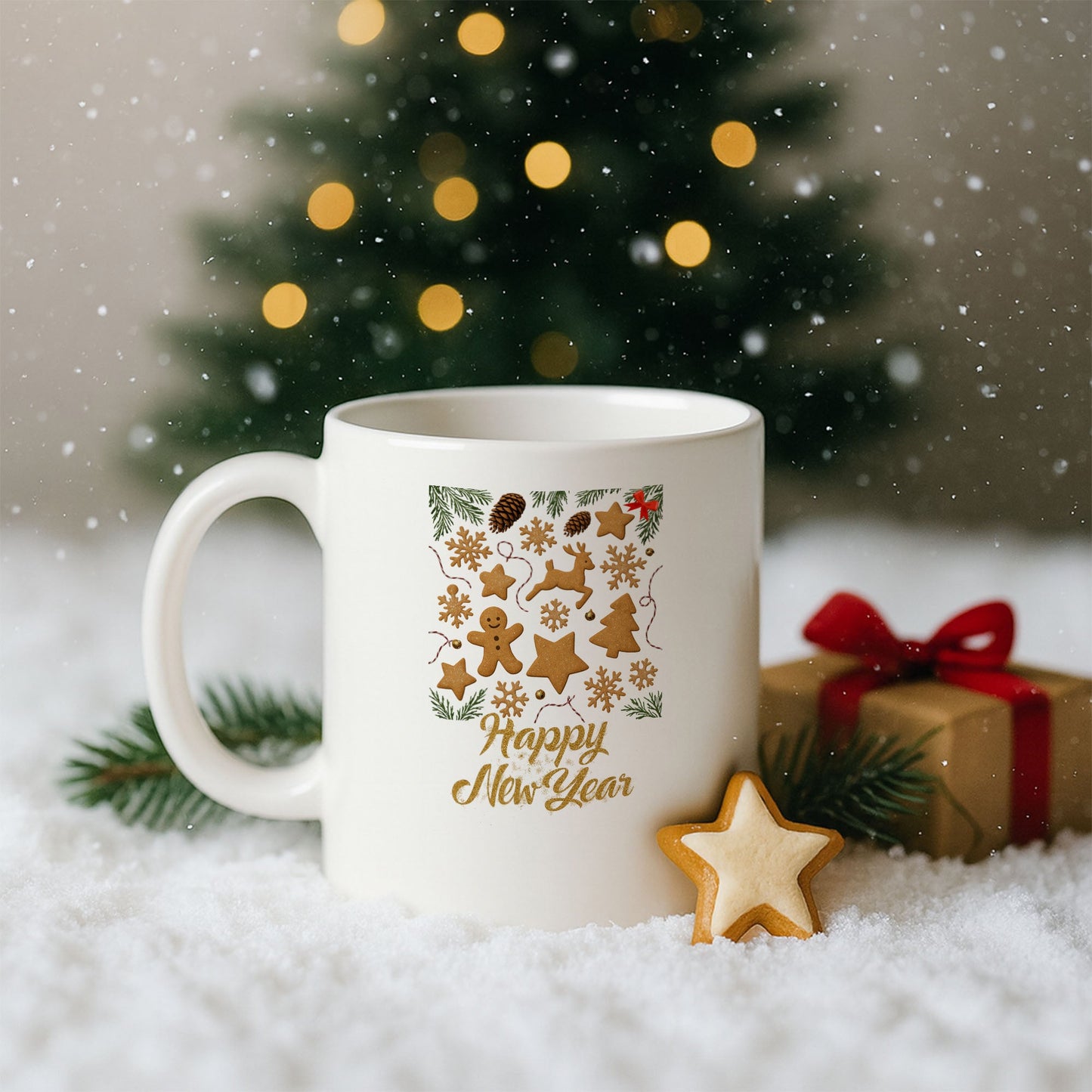 Zencefilli Kurabiye Happy New Year Temalı Hediyelik Baskılı Kupa