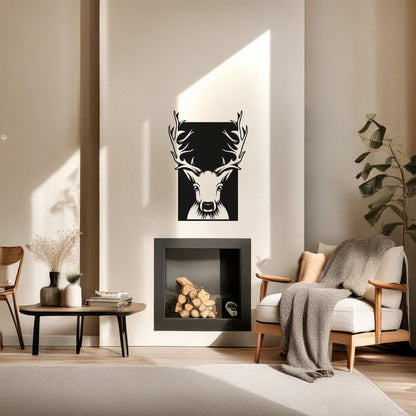 Geyik Başlıklı Metal Duvar Tablosu - Modern Geometrik Hayvan Figürü