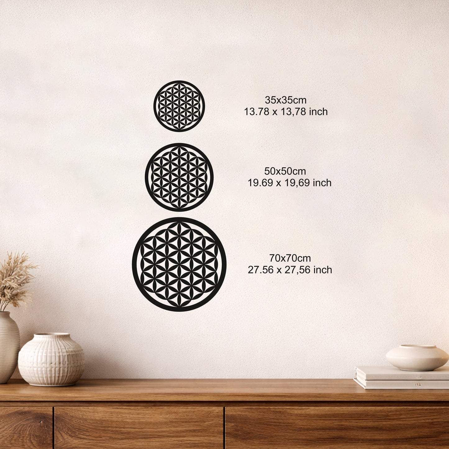 Yaşam Çiçeği Geometrik Desenli Dekoratif Metal Duvar Tablosu