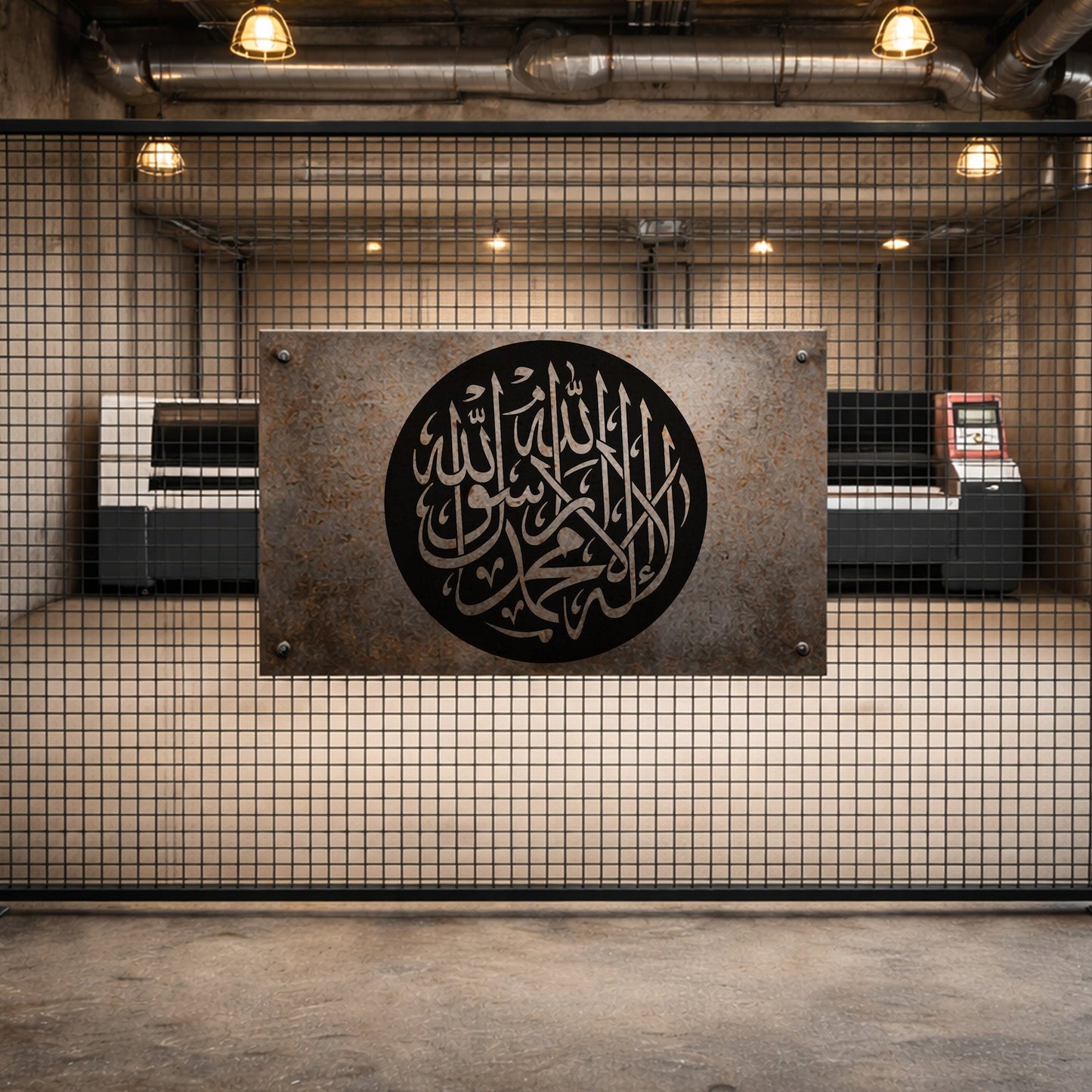 İslami Hat Sanatı Kelime-i Tevhid Siyah Metal Duvar Tablosu