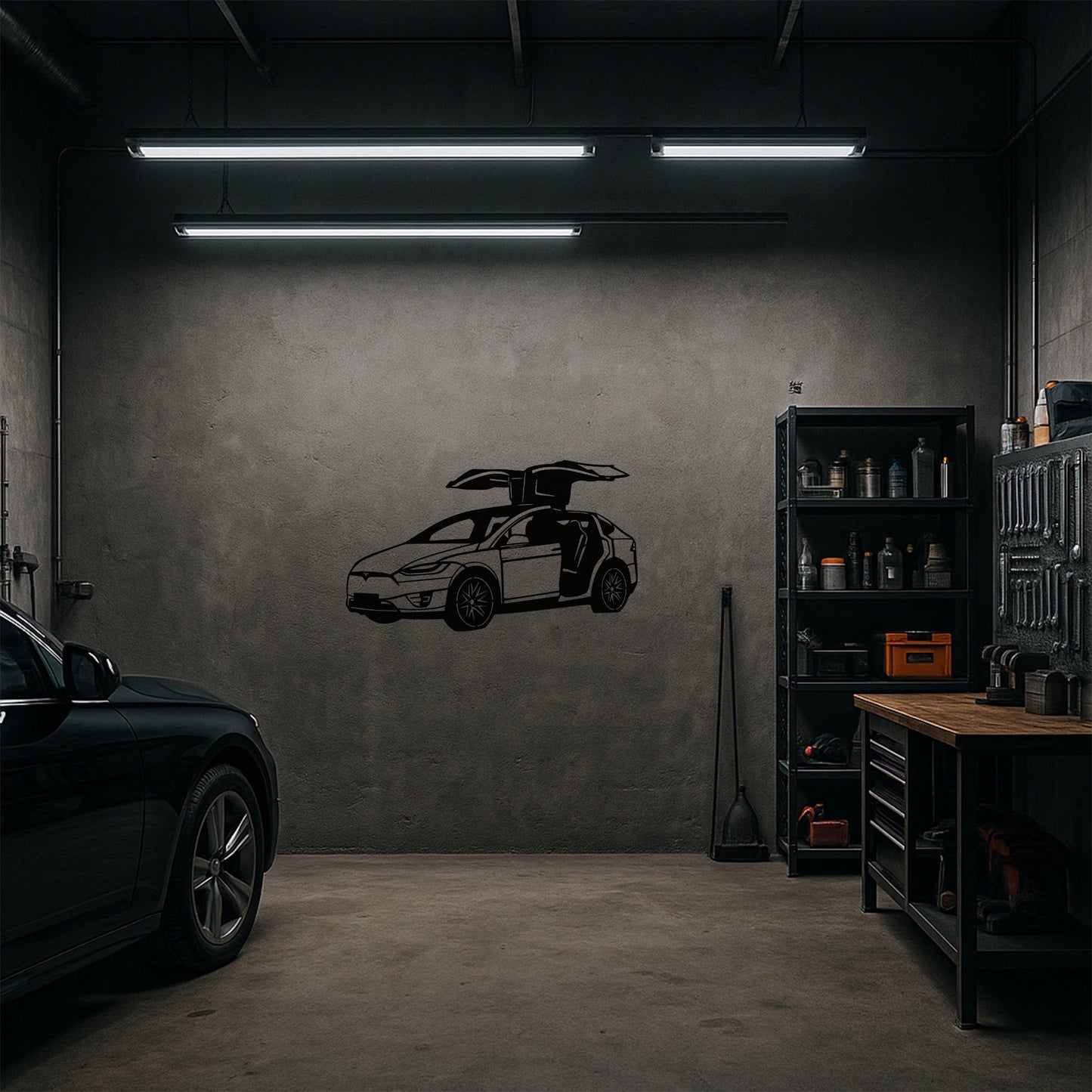Tesla Model X Kanat Kapı Tasarımlı Metal Duvar Tablosu