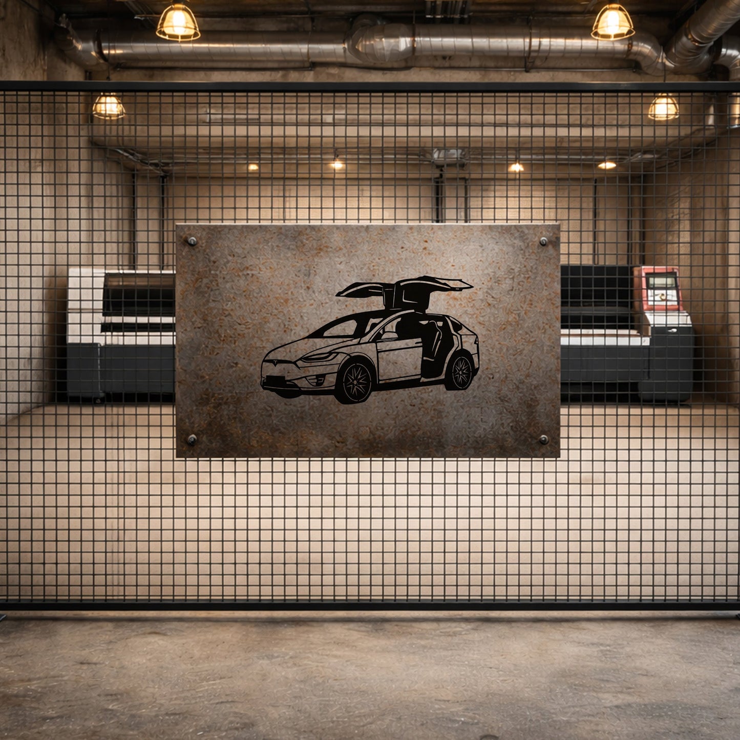 Tesla Model X Kanat Kapı Tasarımlı Metal Duvar Tablosu