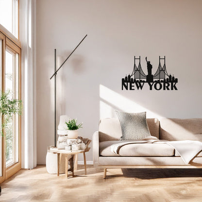 New York City Skyline Özgürlük Heykeli Metal Duvar Tablosu