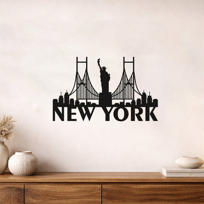 New York City Skyline Özgürlük Heykeli Metal Duvar Tablosu