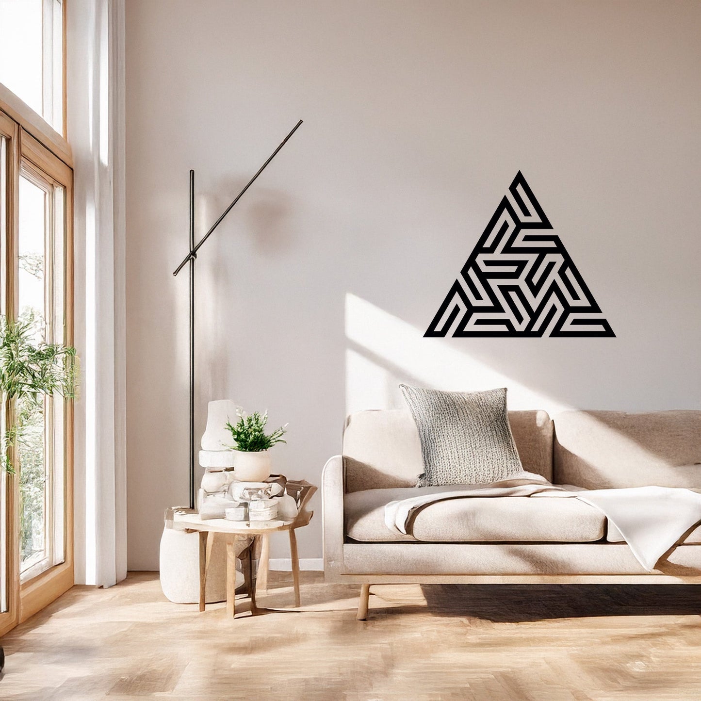 Geometrik Üçgen Geçmeli Tasarımlı Metal Duvar Tablosu