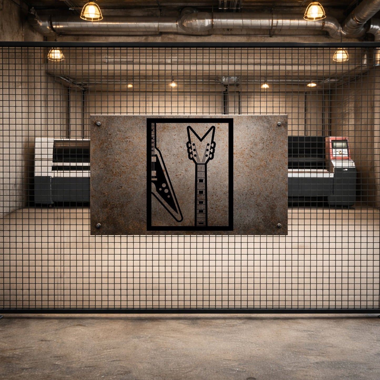 Elektro Gitar Detaylı Modern Metal Duvar Dekoru ve Tablosu