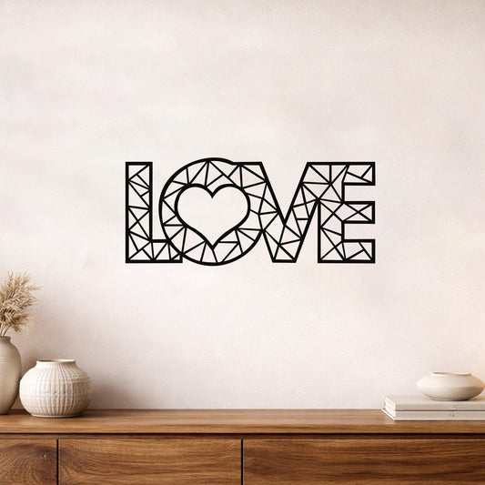Geometrik LOVE Yazılı Kalp Figürlü Metal Duvar Tablosu