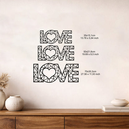 Geometrik LOVE Yazılı Kalp Figürlü Metal Duvar Tablosu