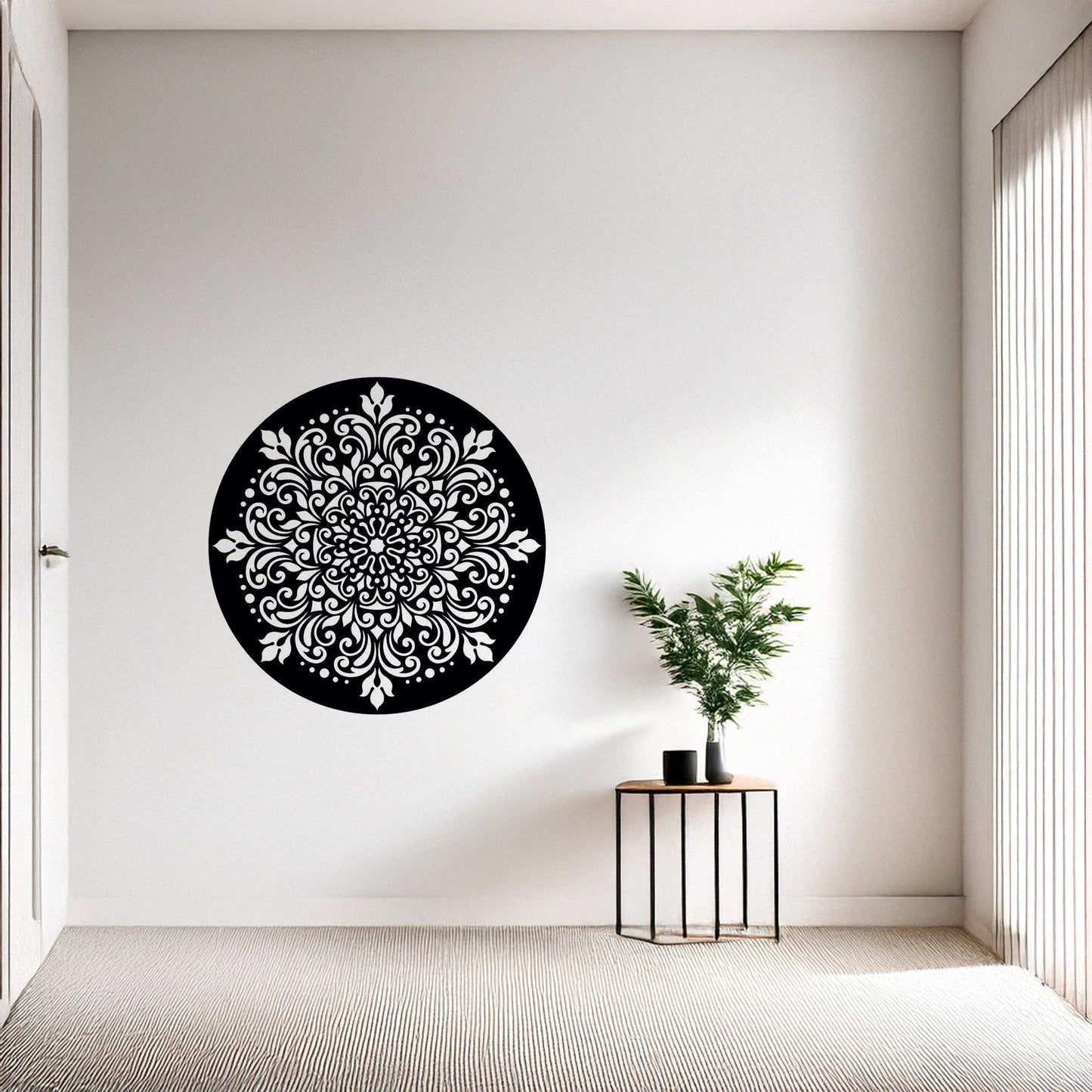 Yuvarlak Mandala Art Dekoratif Metal Duvar Tablosu Siyah