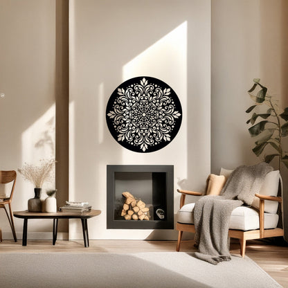 Yuvarlak Mandala Art Dekoratif Metal Duvar Tablosu Siyah