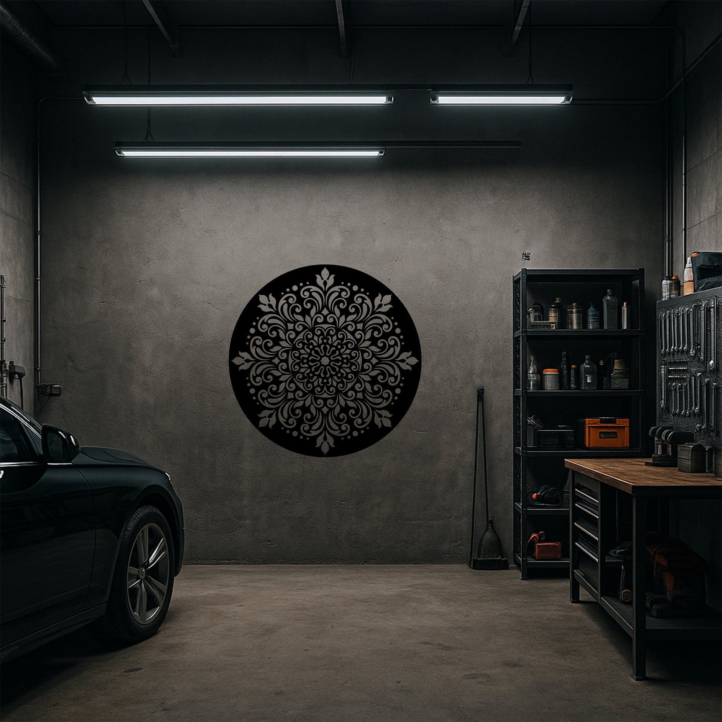 Yuvarlak Mandala Art Dekoratif Metal Duvar Tablosu Siyah
