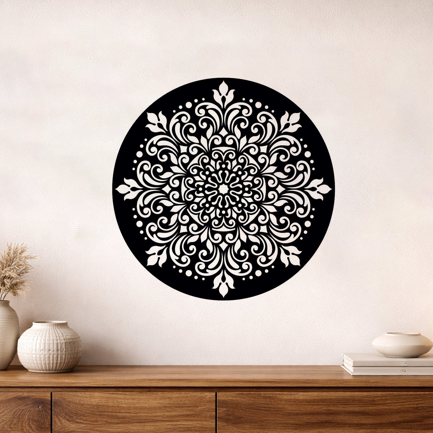 Yuvarlak Mandala Art Dekoratif Metal Duvar Tablosu Siyah
