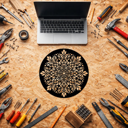 Yuvarlak Mandala Art Dekoratif Metal Duvar Tablosu Siyah