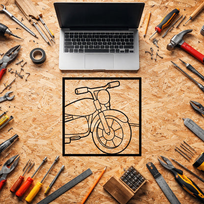 Custom Motosiklet Gidon ve Far Tasarımlı Siyah Metal Duvar Tablosu