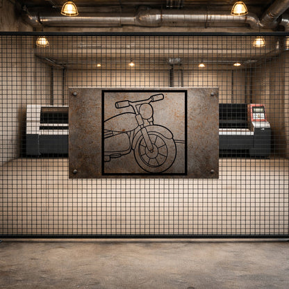 Custom Motosiklet Gidon ve Far Tasarımlı Siyah Metal Duvar Tablosu