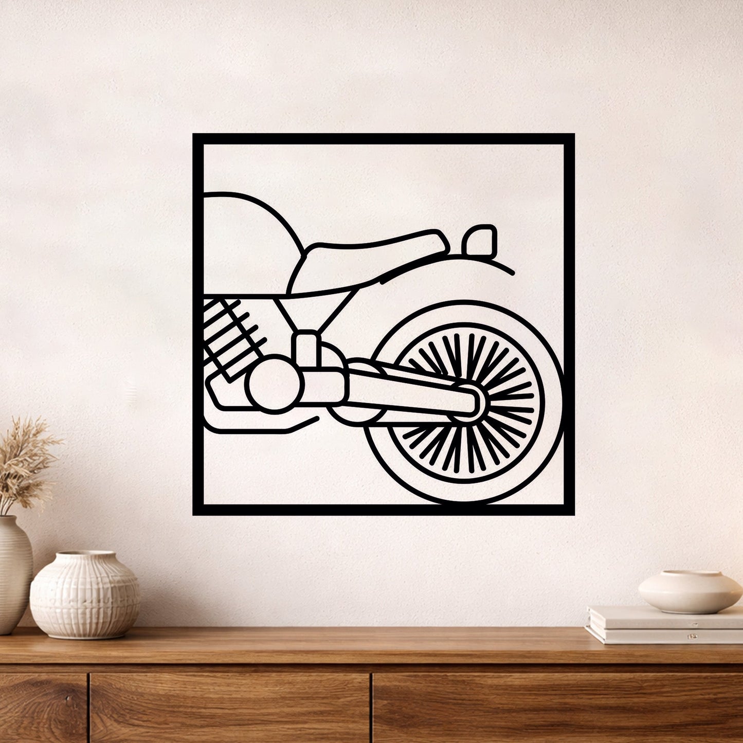 Cafe Racer Motosiklet Arka Tekerlek Siyah Metal Duvar Tablosu
