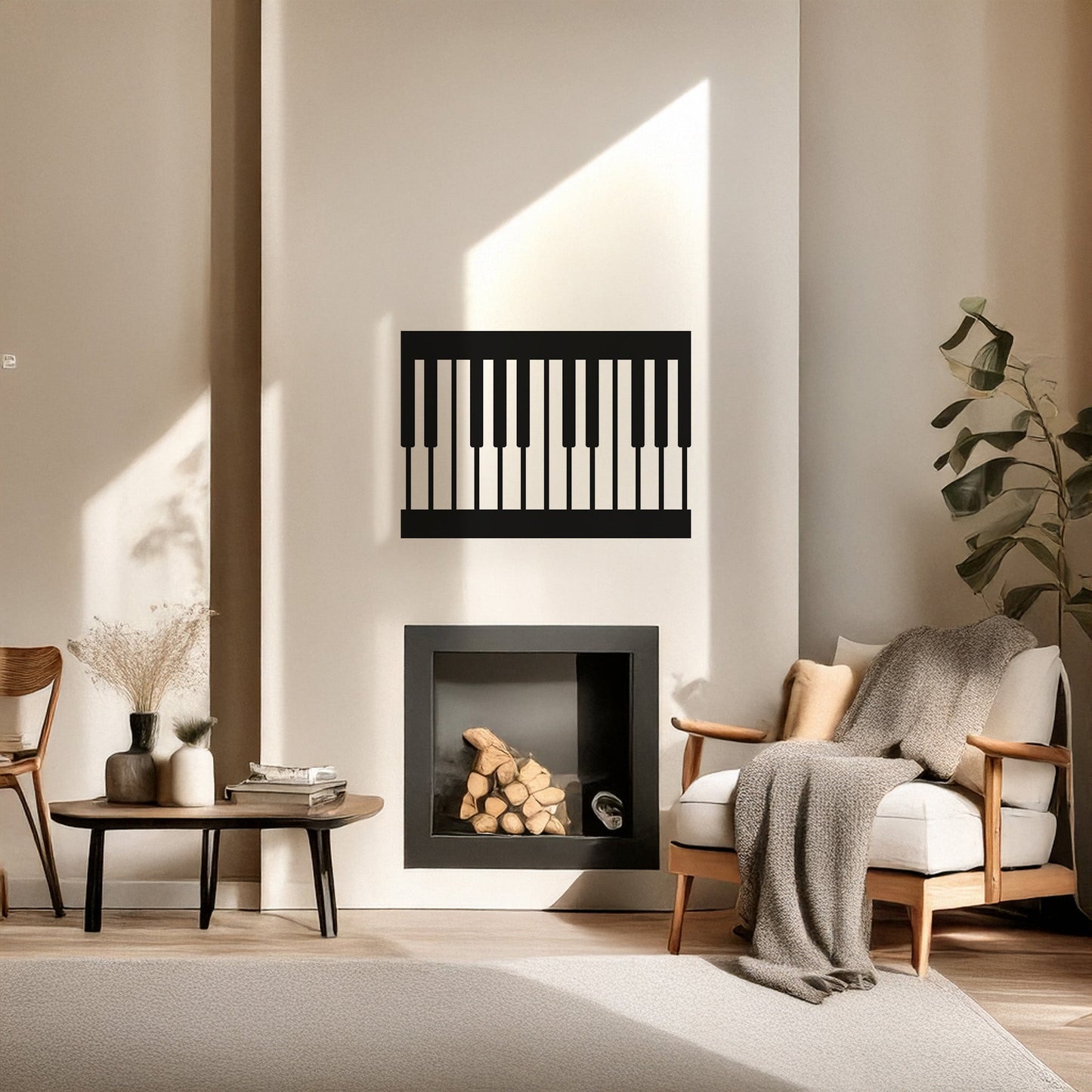 Minimalist Piyano Tuşları Tasarımlı Siyah Metal Duvar Tablosu