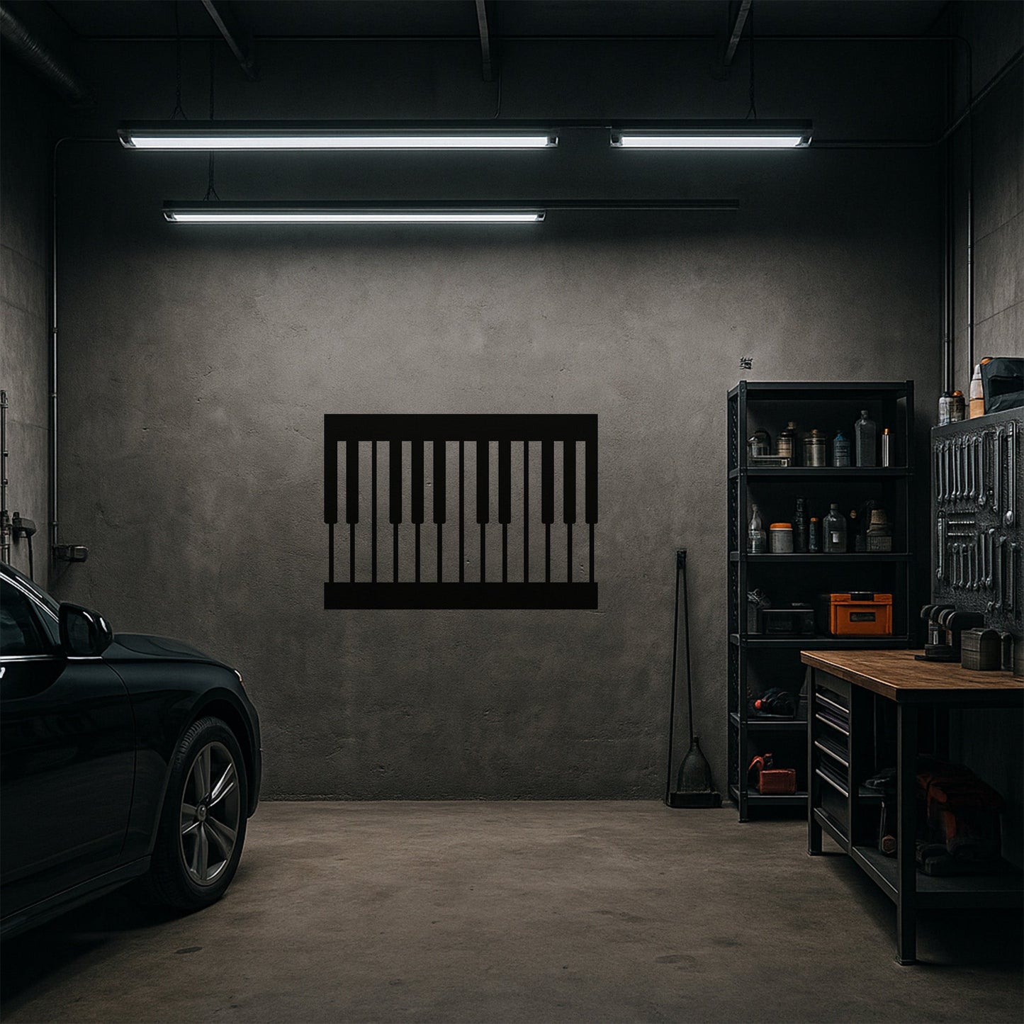 Minimalist Piyano Tuşları Tasarımlı Siyah Metal Duvar Tablosu