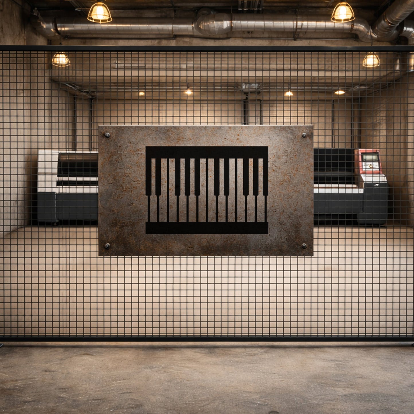 Minimalist Piyano Tuşları Tasarımlı Siyah Metal Duvar Tablosu